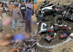 Xe đạp điện nghi độ thêm 6 bình ắc quy va chạm xe máy, 3 người thương vong