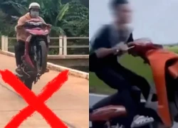 Nam thanh niên đi xe máy một bánh "làm xiếc" trên đường