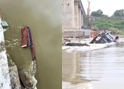 Đứt dây neo khiến hai tàu hàng trôi dạt rồi chìm gần cầu Sông Lô