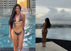 Hot gymer Trần Kim Hà lại gây sốt với bikini bên bể bơi
