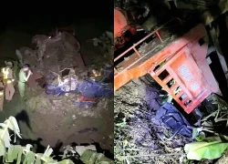 Xe tải lao xuống taluy âm, 2 người tử vong, 1 người bị thương