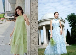 Khoe khéo vai trần gợi cảm cùng váy maxi cổ yếm ngày hè