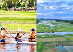 Du khách thích thú chèo thuyền, ngắm chim trên đầm nước ngọt sát biển ở Quảng Ngãi