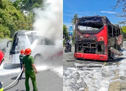 Xe khách bất ngờ bốc cháy dữ dội gần trường đại học, nhiều tiếng nổ phát ra