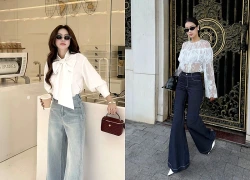 Phối đồ tối giản với áo sơ mi, áo blouse và quần jeans xanh