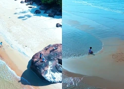 Bãi biển nước trong vắt, 'không bóng người' ở Huế khiến gia đình Hà Nội thích mê