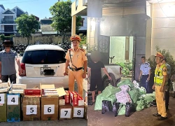 Kiểm tra xe bán tải trong đêm, cảnh sát phát hiện hàng trăm bình chứa hàng cấm