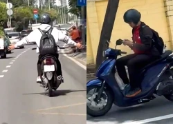 Thanh niên buông 2 tay, dùng điện thoại khi chạy xe ở TPHCM