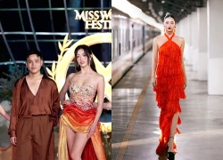 Hoa hậu Lương Thuỳ Linh té sõng soài trên sóng trực tiếp