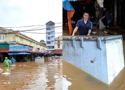 Lội nước ngang người, tiểu thương ở Lạng Sơn xót xa vớt vát tài sản