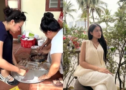 Doãn Hải My vào bếp khi về quê Văn Hậu