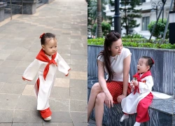 Con gái Phương Oanh diện áo dài xinh yêu nhưng bám mẹ không rời, hội các mẹ đồng cảm: Đây chính là "khủng hoảng xa cách" trong truyền thuyết!