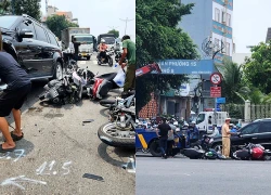 Ô tô Mercedes tông liên hoàn 3 xe máy dừng đèn đỏ, kéo lê 10m ở TPHCM