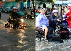 Mưa lớn xối xả, đường phố TPHCM thành 'thác nước', người dân chật vật về nhà