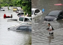 Ô tô nổi lềnh bềnh trong trận lụt ở Bangkok